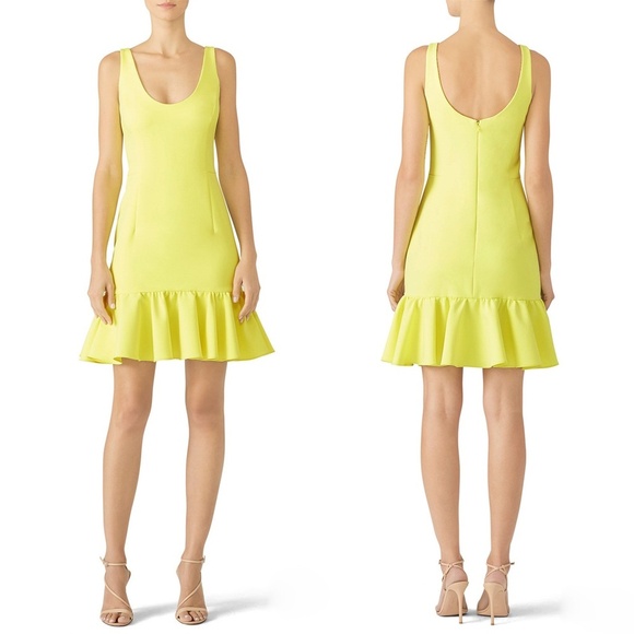 MILLY | Ruffled Hem Geneva Mini Dress in Neon Yellow | Size 6 - Picture 1 of 12